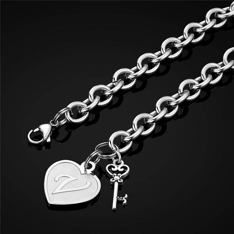 M MOOHAM Heart Initial Bracelets for Women Gifts - Engraved 26 Letters Initial Charms Bracelet Stainless Steel Bracelet Birthday Christmas Jewelry Gift for Women Teen Girls - Image 5